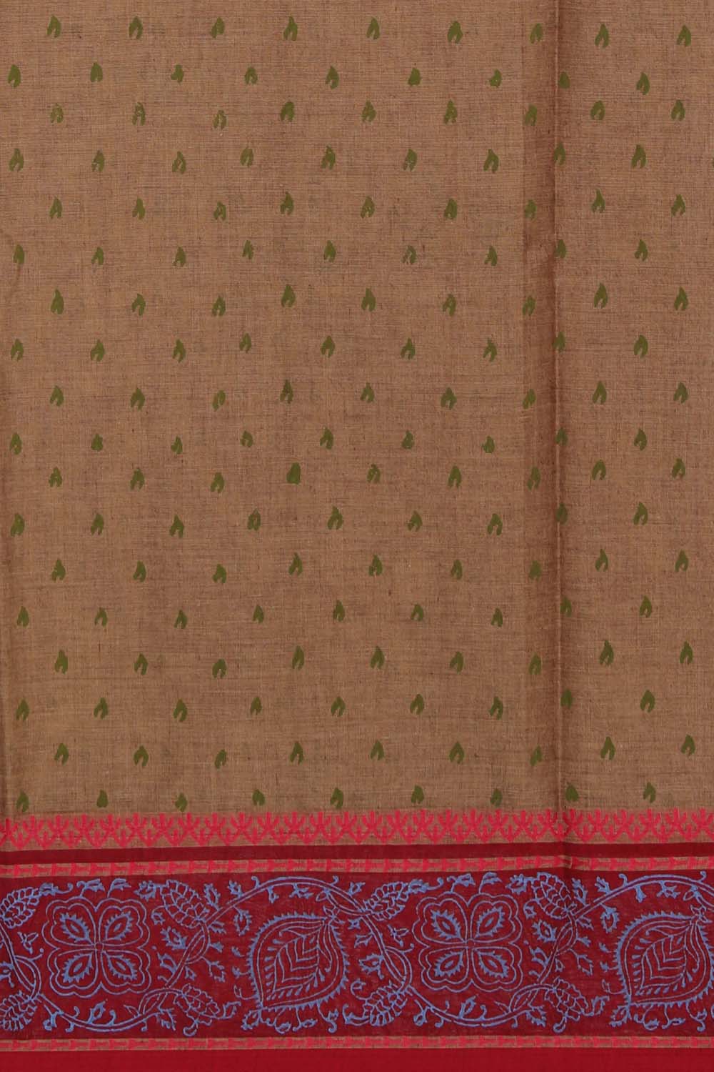 Image of Brown Big Buta With Buti Jaal Handblock Printed Saree